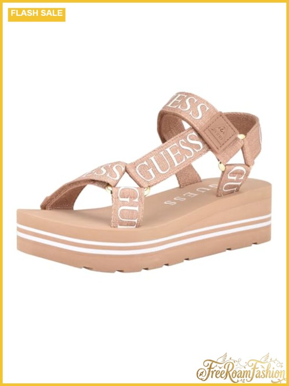 GUESS Avin Women's Wedge Sandals Fabric Upper Open Toe Adjustable Hook & Loop -